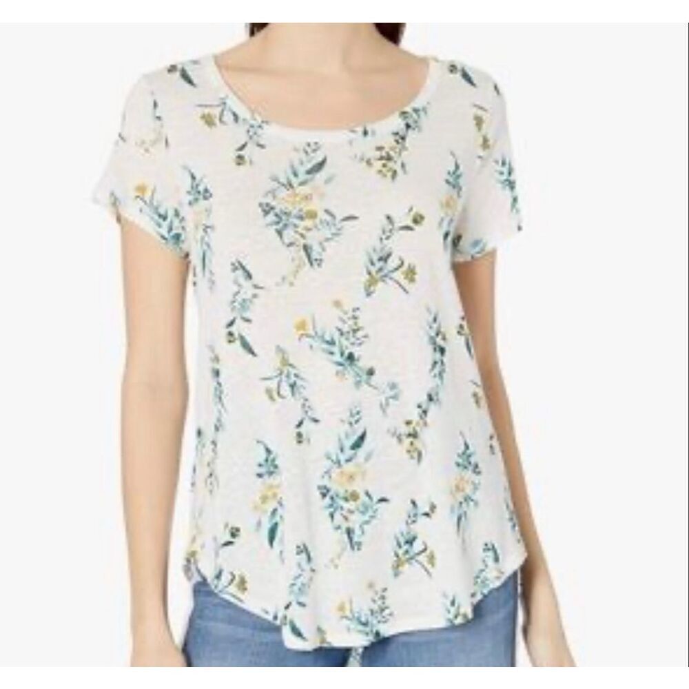 Lucky Brand white cotton scoop neck floral leaf print tshirt small